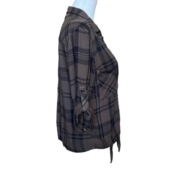 Cloth & Stone Plaid Long Sleeve Button Front Long Sleeve Top Green Black Size S - Picture 5 of 10